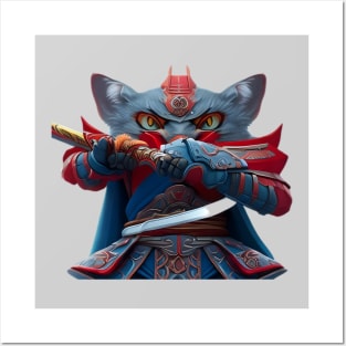 Cat samurai Posters and Art